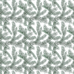 seamless pattern of green pine branches on a light background