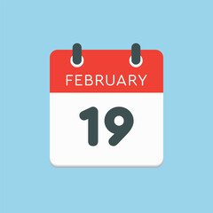 Icon day date 19 February, template calendar page