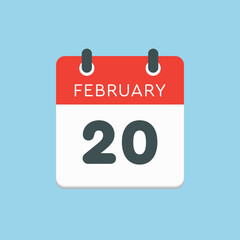 Icon day date 20 February, template calendar page