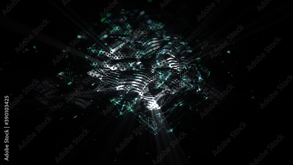 Poster abstract wave displacement surface with glitch 3d render