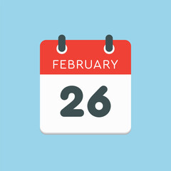 Icon day date 26 February, template calendar page