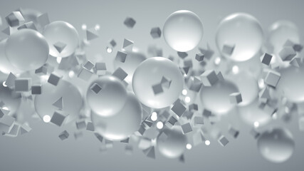 Stream of flying white primitives 3D rendering