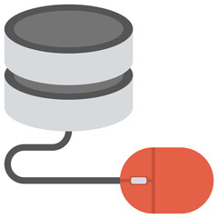 
Computing server. Computer mouse connected to a server, flat vector icon 
