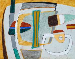 A modernist abstract painting, with a retro feel which suggests British 1960s style. - 390106014