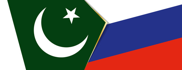 Pakistan and Russia flags, two vector flags.