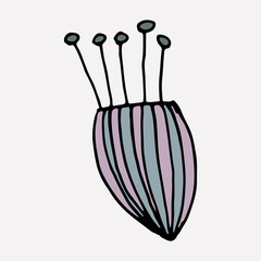 Hand drawn doodle flower head illustration. Simple floral element isolated on white background
