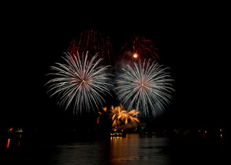 Fireworks over the harbour during the British Firework Championships in Plymouth, Devon.