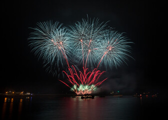 Fireworks over the harbour during the British Firework Championships in Plymouth, Devon.