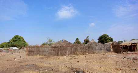 Basse region, Gambia, Africa - January 19, 2020, wide angle photography of traditional African...