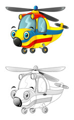 cartoon sketch scene with ambulance helicopter - illustration