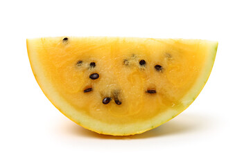 yellow watermelon slice on white background.