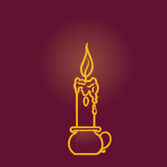 golden christmas burning candle vector illustration, outline style