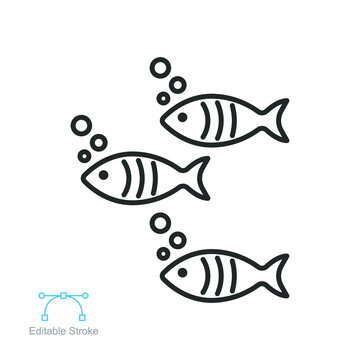 Fishes, sea animal line icon. Three same fish Swimming together as part of Aquatic Animal  logo. Pisces group. Outline pictogram. Editable stroke. Vector illustration. Design on white background EPS10