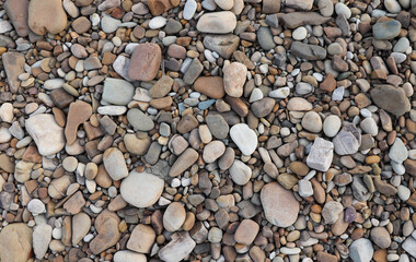Beach stones background. Top view