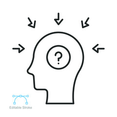 Profile with mental health line icon. Dementia illness problem. confused, Depressed, frustration, stress people. Cognitive disorder Editable stroke Vector illustration Design on white background EPS10