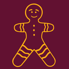 colden christmas gingerbread man vector illustration, outlibe style