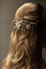 close up of bride's hair while getting ready for wedding or event