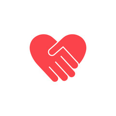 Handshake red silhouette icon in heart shape vector illustration isolated on white background