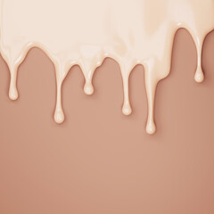 3D beige foundation background. Liquid texture, creamy foundation drop. Make-up, cosmetic splash close up for mockup banner with copy space. 3D render abstract  brown background for product or text.