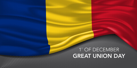 Fototapeta premium Romania great union day greeting card, banner with template text vector illustration