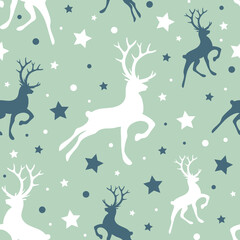 Christmas texture with silhouettes of reindeers. Xmas wallpaper. Vector