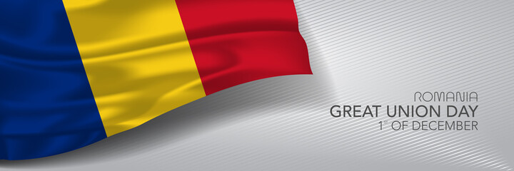 Romania great union day vector banner, greeting card.