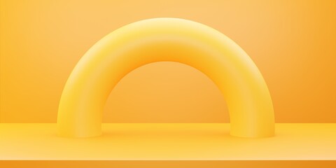 3d rendering of yellow orange abstract minimal concept background with circle geometric shape. Scene for advertising, cosmetic ads, show, banner, cream, fashion, summer. Illustration. Product display