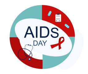 World AiDs day 1 December infographics. HIV tests for blood,medical equipment and pills.Immunodeficiency virus prevention and diagnostic vector concept.Awareness ribbon symbol.Disease transmission.