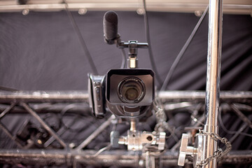 Obraz premium TV cameras in an empty pavilion closeup. tv camera in the studio of the culinary program.
