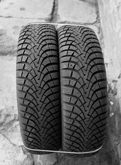 Obraz premium Tyre car background, tire rubber texture closeup 