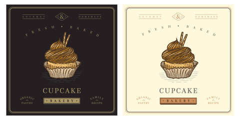 Cupcake retro vintage logo illustration