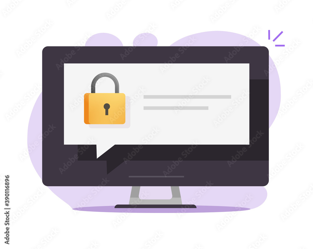 Poster secure access lock notice message notification on computer pc screen vector, security padlock protec