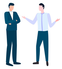 Business colleagues communicating, financial analytics and managers isolated on white. Vector brokers or online consultants in flat style, coworkers