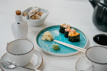 Gunkan Sushi with ginger and wasabi