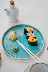 Gunkan Sushi with ginger and wasabi