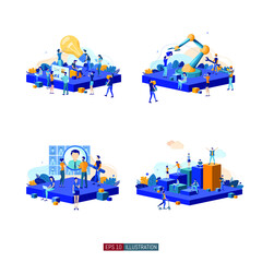 Trendy flat illustration set. Teamwork metaphor concept. Office workers planing business mechanism, analyze business strategy and exchange ideas. Template for your design works. Vector graphics.