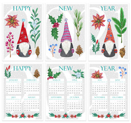 2021 calendar with gnomes and winter plants.
