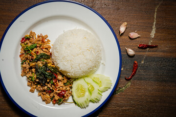 thai basil with rice on lunch