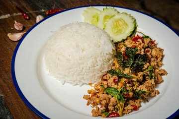 thai basil with rice on lunch