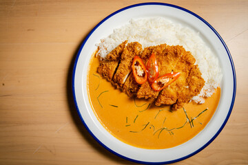 japan fried chicken and curry rice - obrazy, fototapety, plakaty