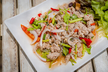 pork spicy thai cuisine food