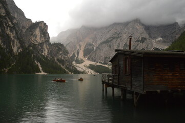 Hiking around the stunningly beautiful Lago di Braies (Pragser Wildsee) lake in the Dolomite Mountains of Northern Italy