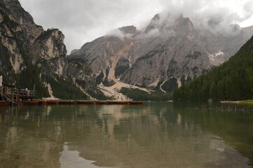 Hiking around the stunningly beautiful Lago di Braies (Pragser Wildsee) lake in the Dolomite Mountains of Northern Italy