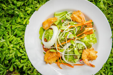 salmon salad and spaghetti on morning