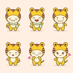 Fotobehang cute tiger mascot with various kinds of expressions set collection  © Kanamizu Studio