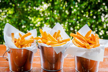 french fried in silver bucket