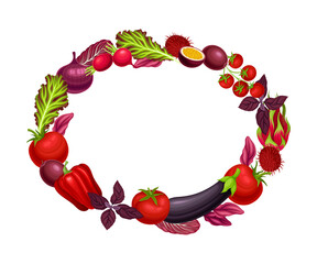 Oval Shaped Frame with Ripe Fruit and Vegetables Vector Illustration