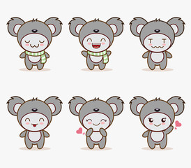cute koala mascot with various kinds of expressions set collection	
