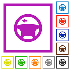 Car turn left signal dashboard light flat framed icons