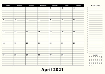April 2021 Monthly Business Desk Pad Calendar.